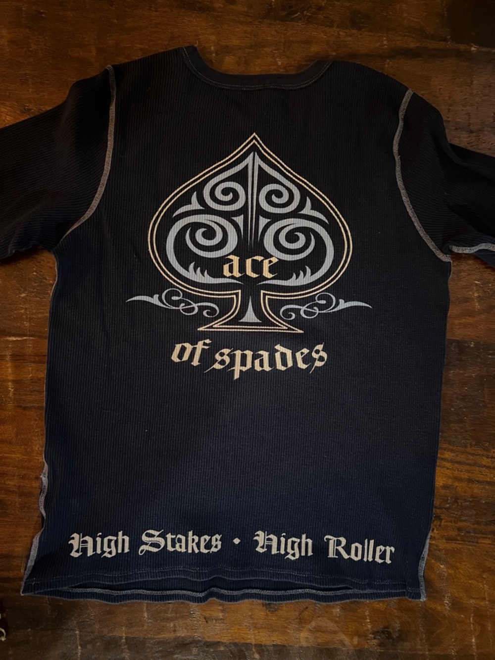 Alp N Rock "Lucky Ace Spades" Graphics Crewneck Thermal Long Sleeve Shirt Blue L - Picture 8 of 12